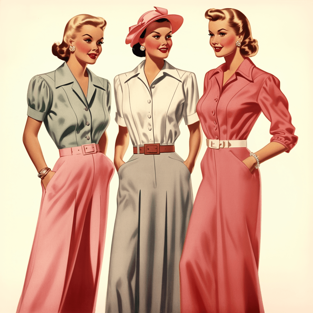 AI generated: women, perfect faces, fashion, 1954