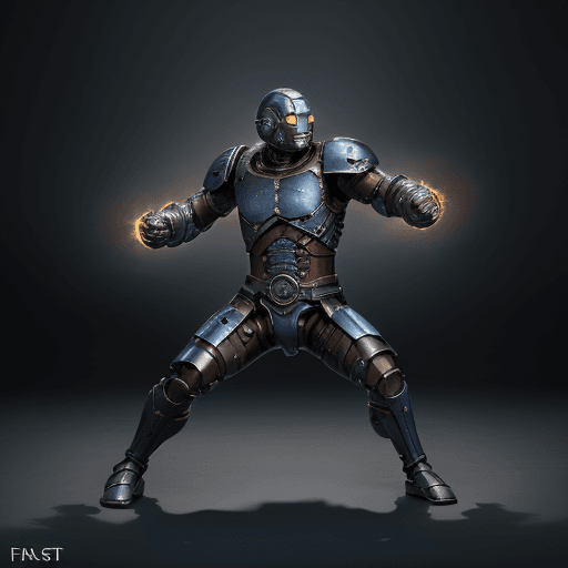 AI generated: Warforged, Pugilist, Dark  Body, Battle Damage, Expressionless Helmet With a Smooth Metallic Plate, ...