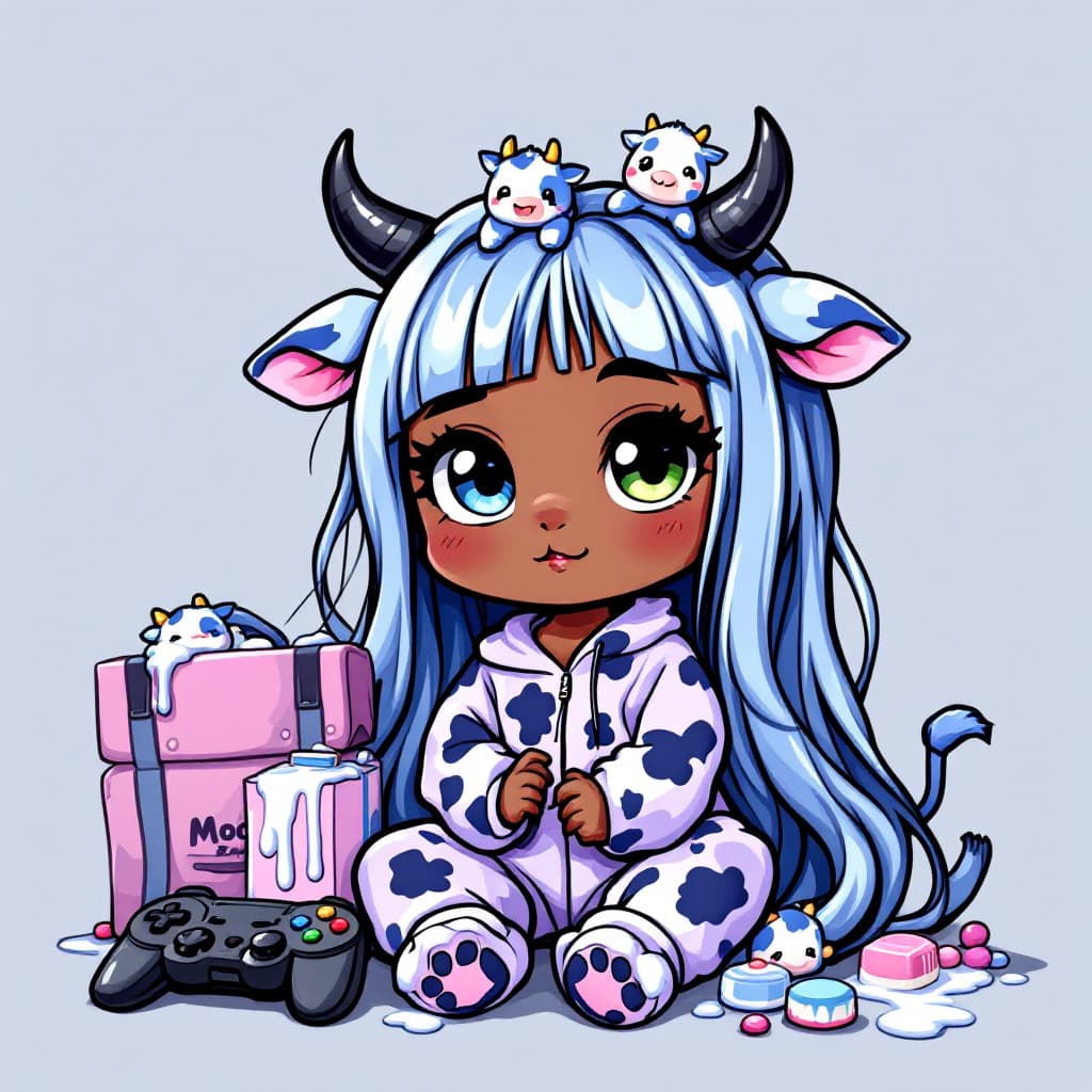 AI generated: Thick outline, best quality,grey blue theme,outline,
(chibi:1.2),(absurdly long hair,gradient hair:1...