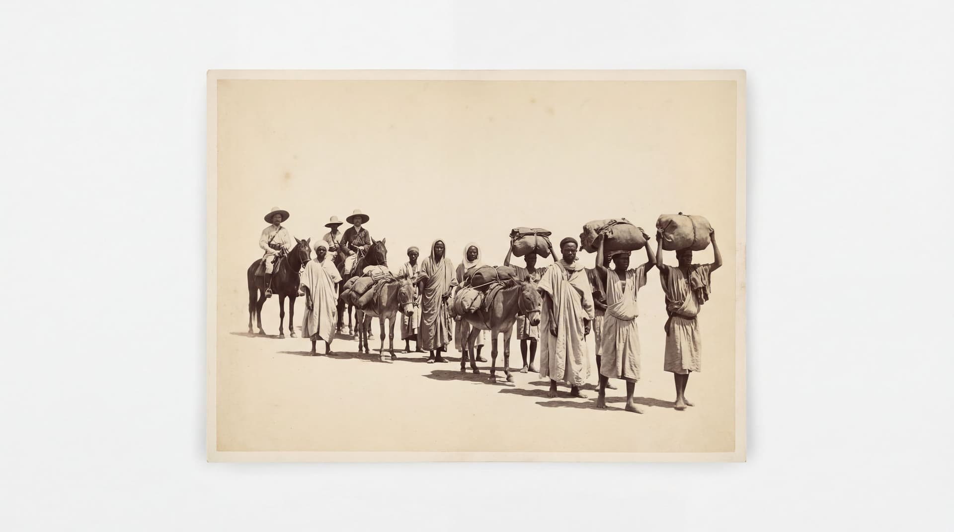 AI generated: 1860s East Africa caravan. white background