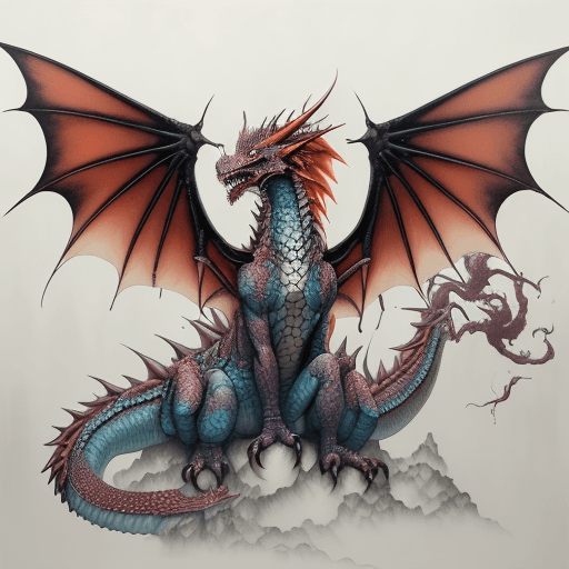 AI generated: an image of multicolored dragon, in the style of shohei otomo, brian mashburn, natalia rak, encausti...