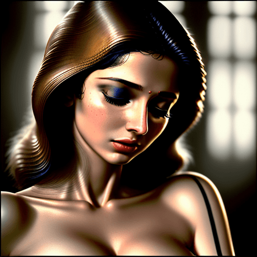 AI generated: cinematic medium closeup of a slim european woman, (hyper detailed skin), closed eyes, Tamanna Bhati...