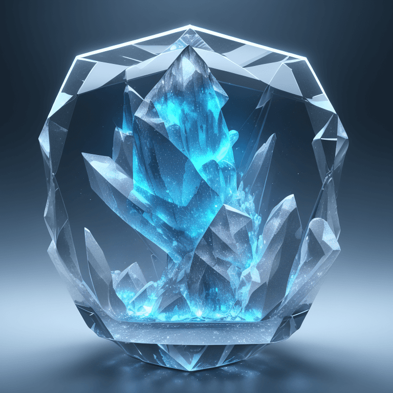 AI generated: a futuristic crystal, with water and fire combined insidemaking it glow like a noen bright healing c...