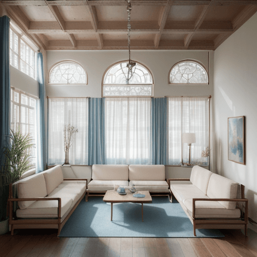 AI generated: High resolution photography interior design, dreamy sunken living room conversation pit, wooden floo...