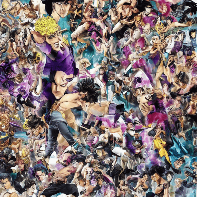 AI generated: JOJO's Bizarre Adventure,  Dynamic poses, one woman in picture, photo, selfie
