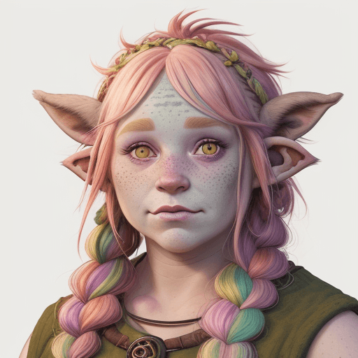 AI generated: Firbolg, female, pastel colors, druid, hyper realism, high Detail, freckles, dungeons and dragons, c...