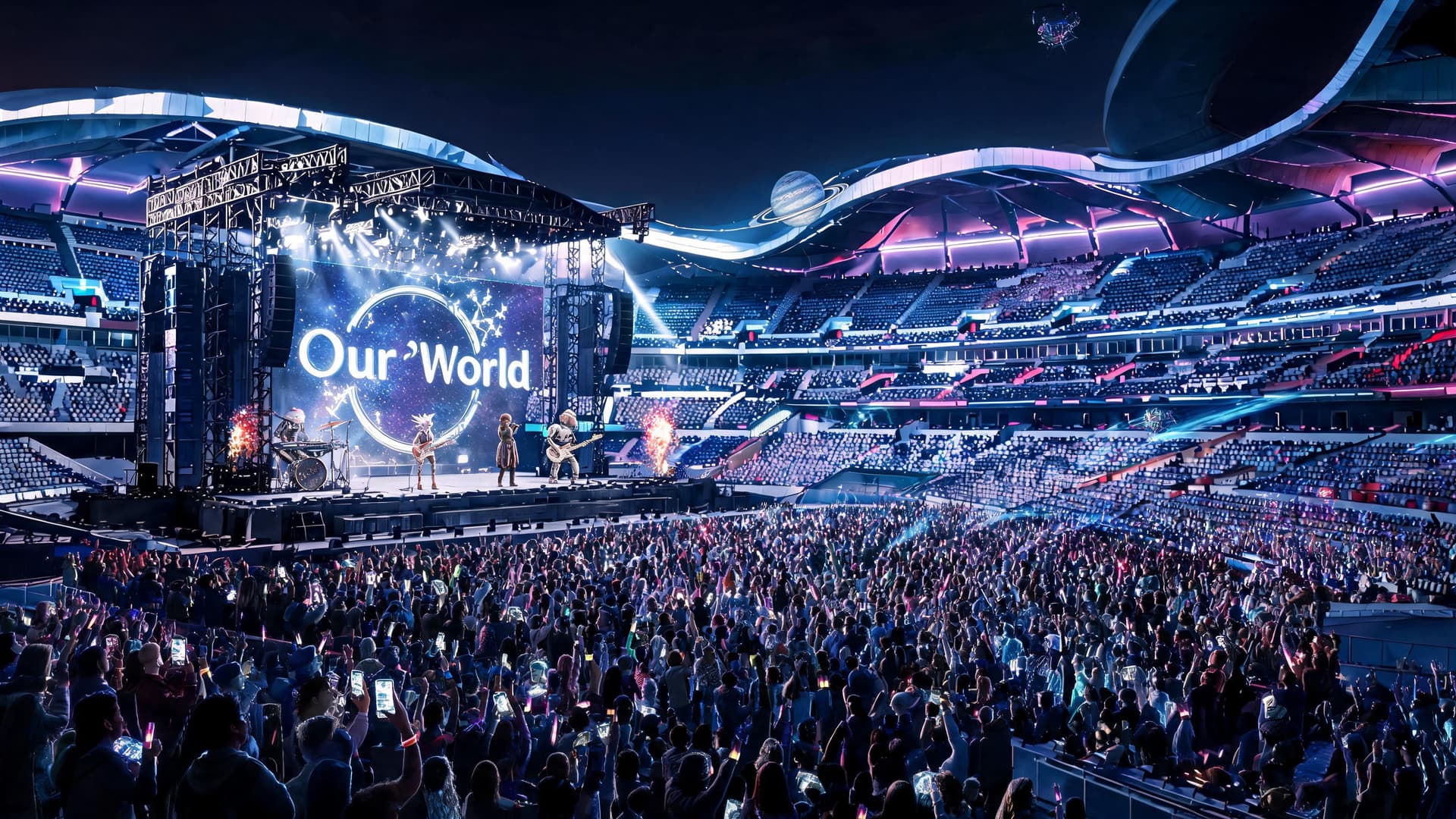 AI generated: Use the uploaded concert arenas as the reference image. Preserve the exact camera angle, stage layou...