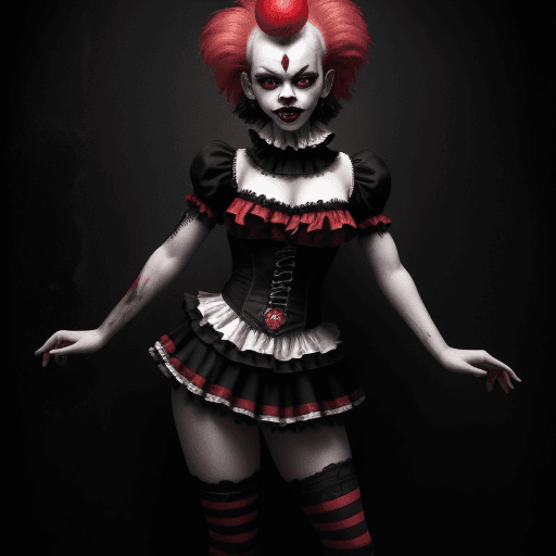 AI generated: Painting offemale punk clown costume by robin, full body, in the style of dark and dramatic chiarosc...