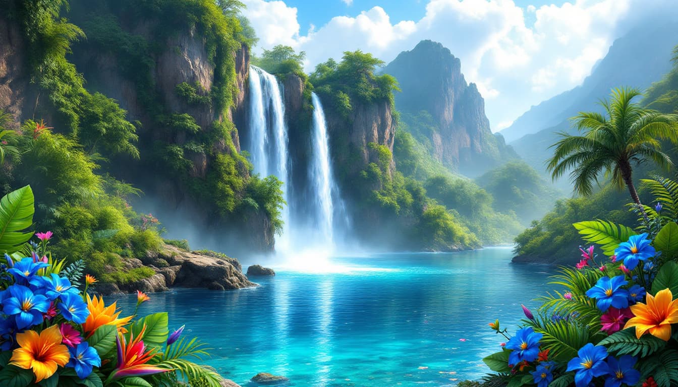 AI generated:  Digital artwork best quality  uhd depicting a breathtaking blue lagoon with a vibrant and colorful ...