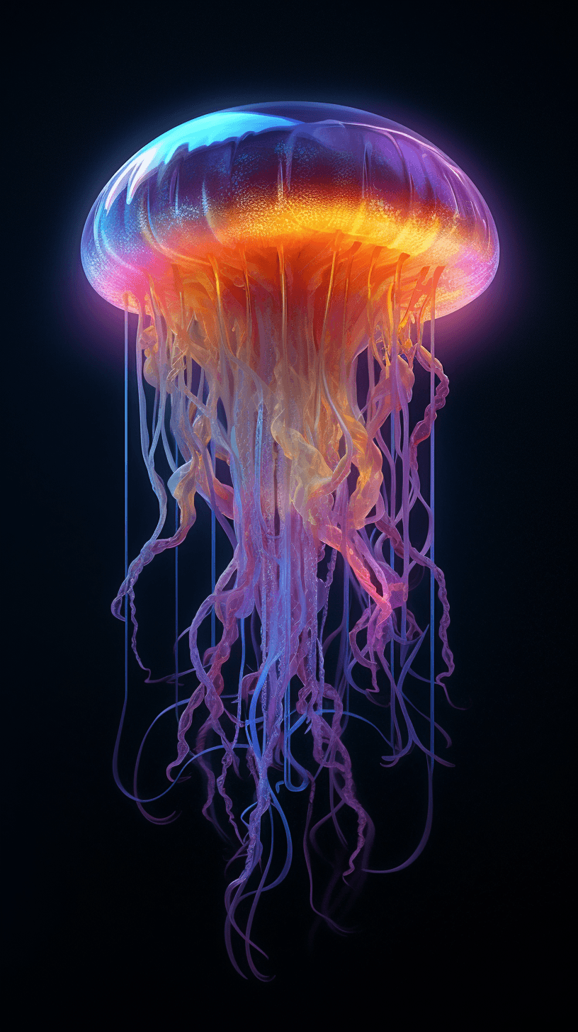 AI generated: Holographic, 3D render of a jelly fish, chromatic color palette, circuitry visible, 
ultra-detailed...