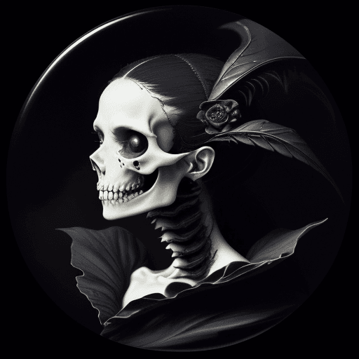 AI generated: a vampire female skull, liquid smoke fractals, elegant botany, dynamic movement, raphael, caravaggio...