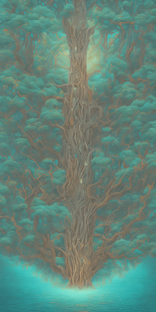 AI generated: a large circle of a person above a tree in an image, in the style of vibrant fantasy landscapes, tea...