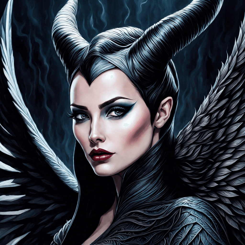 AI generated: A beautifully drawn (((close-up portrait))), capturing the essence of ((Maleficent))) a fallen angel...
