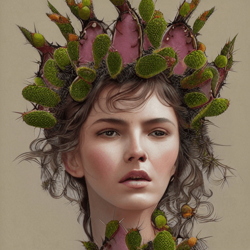 AI generated: portrait made of prickly pear and fruit, fantasy, intricate, elegant, highly detailed, lifelike, pho...