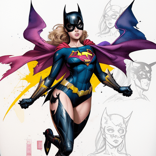 AI generated: a masterpiece, batgirl/supergirl from dc comic wearing alternate yellow costume, coy and alluring, f...
