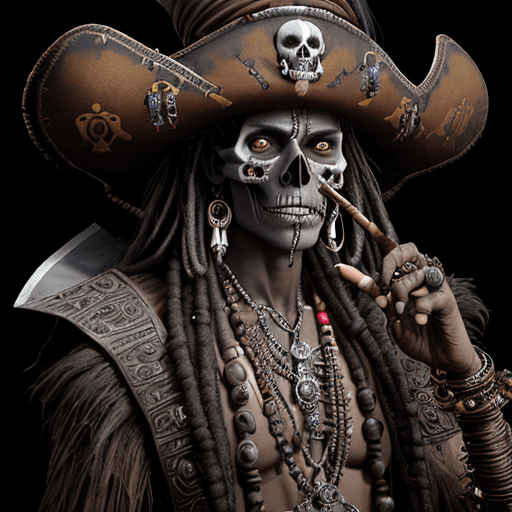 AI generated: Exotic male witch doctor, pirates of the Caribbean style witch doctor, brown skin, witch doctor clot...