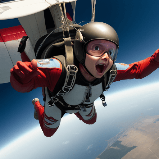 AI generated: A birds eye view of a skydiver far above the earth, his unopened parachute has a screaming face, ult...