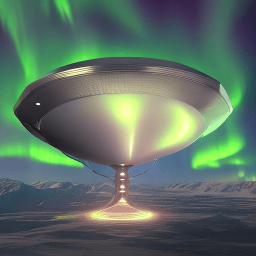 AI generated: 3d render, disco ufo, aurora in background, hyper realistic