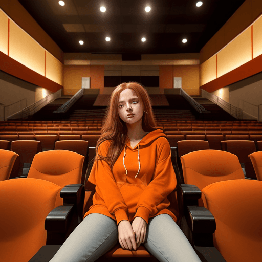 AI generated: photography, vast emptiness of a movie theater serves as the backdrop for a moment of carefree repos...