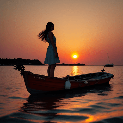 AI generated: sunset, boat, woman