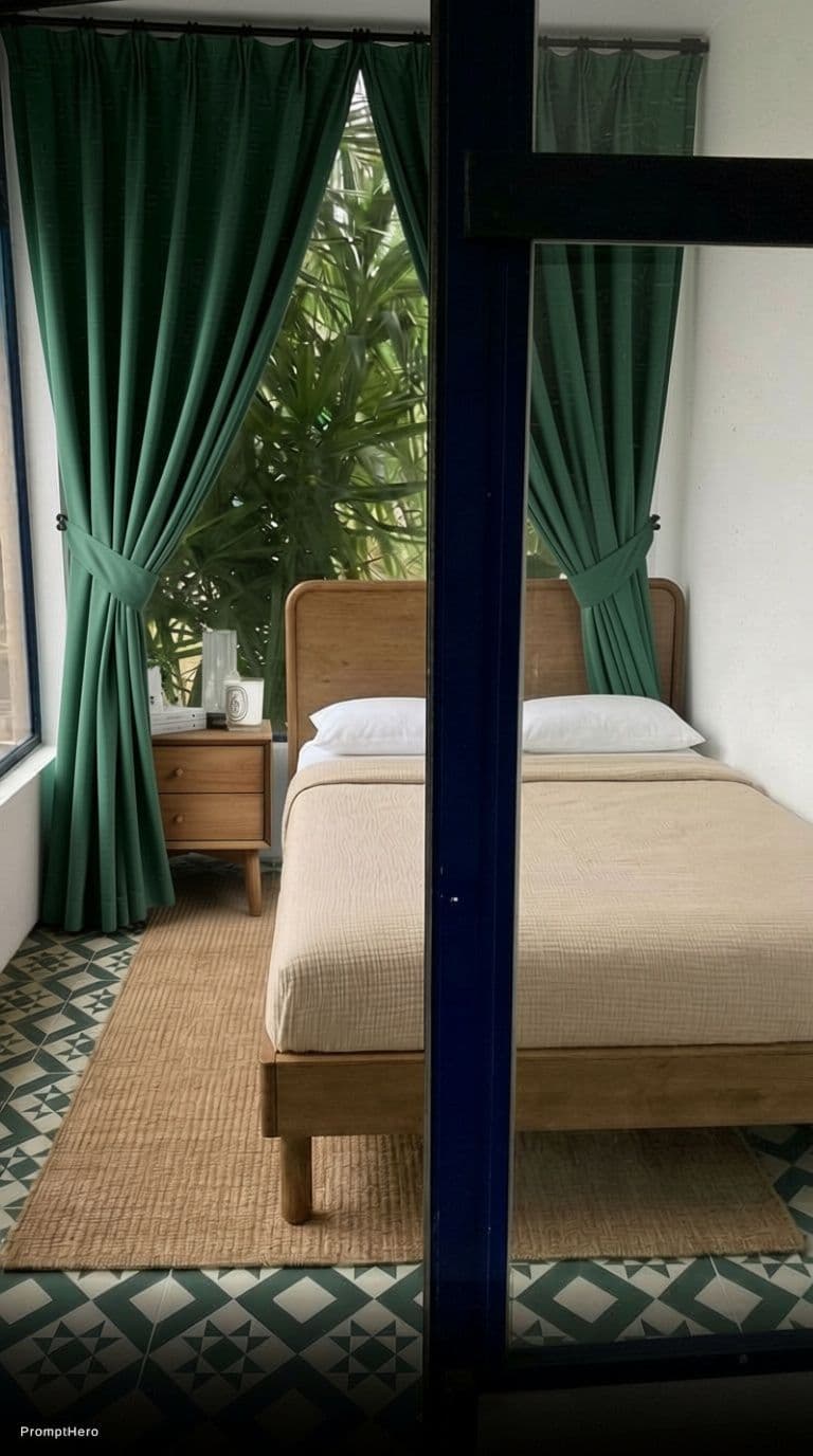 AI generated: add some green curtains that are tucked to the slides. 