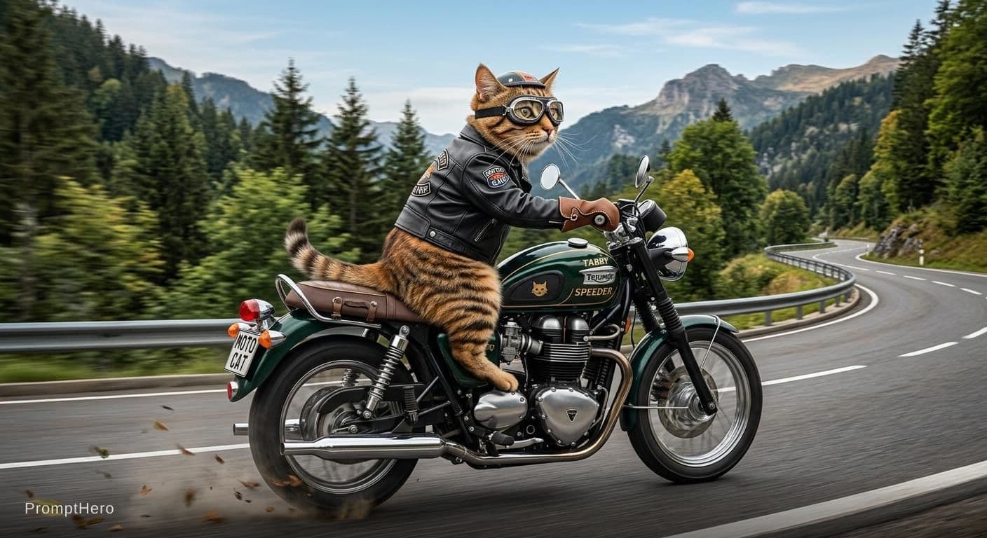 AI generated: a cat riding a motocycle