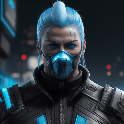 AI generated: Mortal Kombat Frost, cyberpunk, outdoor, street, ice blue, hyperrealism, photorealistic, 8k, unreal ...