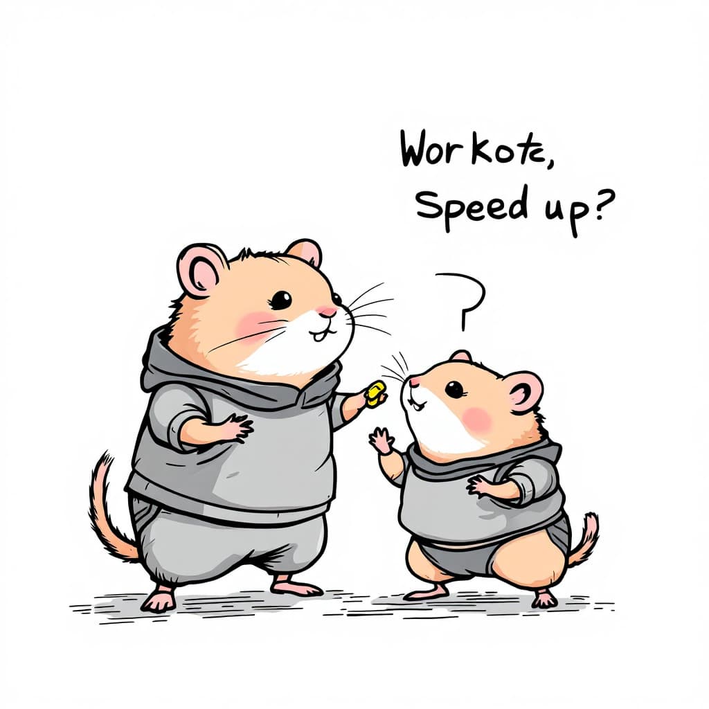 AI generated: Image with black lines on a white background, illustrating a gym coach hamster with a whistle tellin...