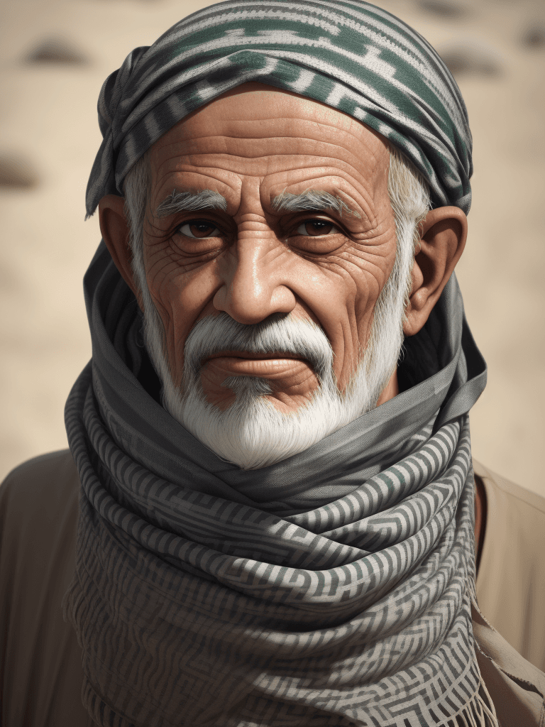 AI generated: palestine oldman, ultrarealistic, wearing Keffiyeh, detailed skin, real photo