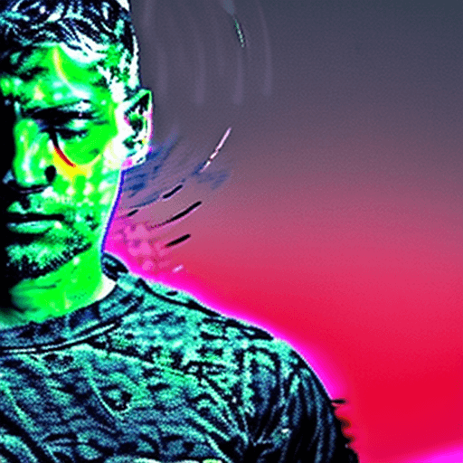 AI generated: a close up of a person in a field with a red light, with two suns in the sky, with a garden, biohaza...