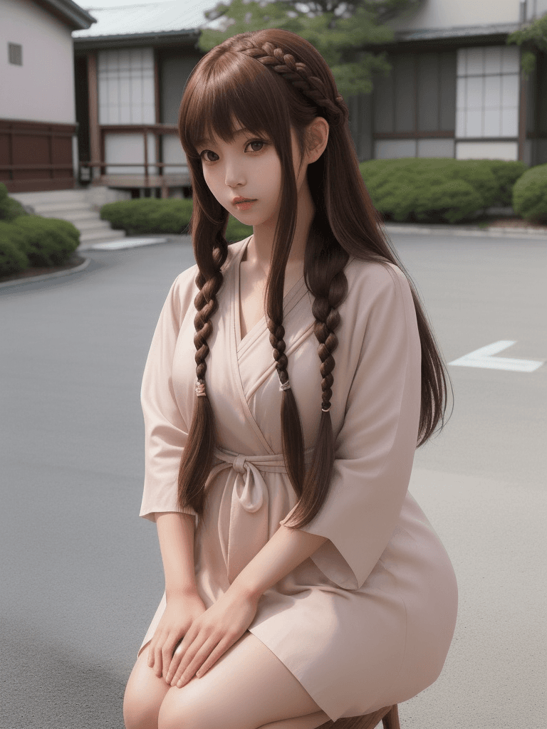 AI generated: beautiful japanese girls,1 girl,  wearing mini dress, long hair bangs color brown, braided, anime re...