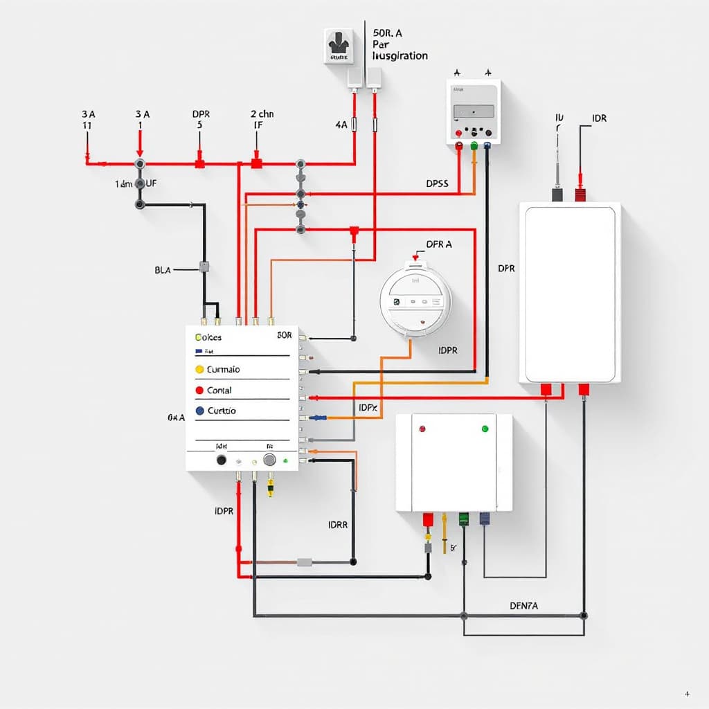 AI generated: criar um diagrama 
 de quadro de distribuição eletrica residencial, contendo disjuntor geral trifasi...