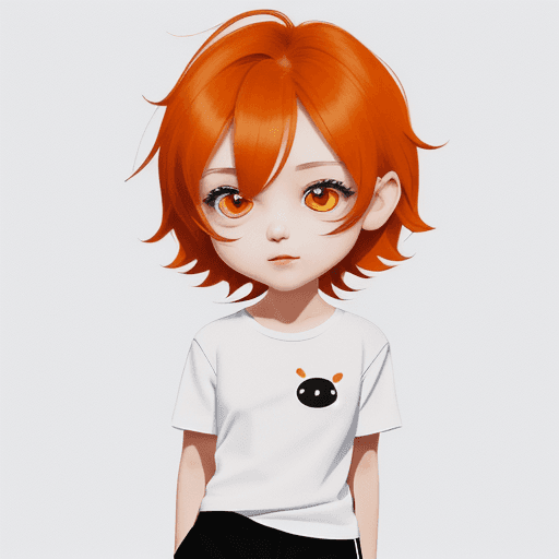 AI generated: An adorable chibi character in a white long shirt, black shorts, orange eyes, Vector Art art, super ...