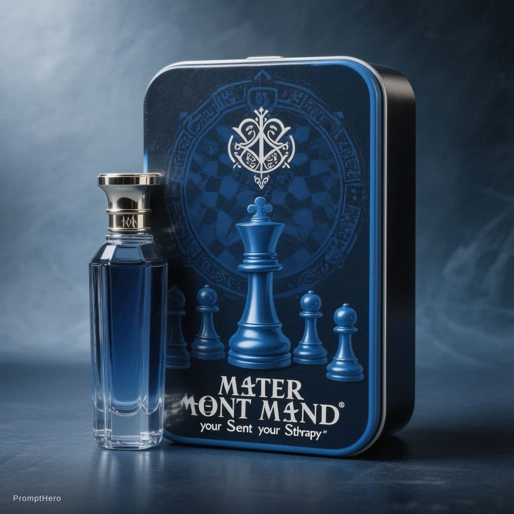 AI generated: can you create a photo of a brand perfumes and the bottle look like the queen piece in chess beside ...