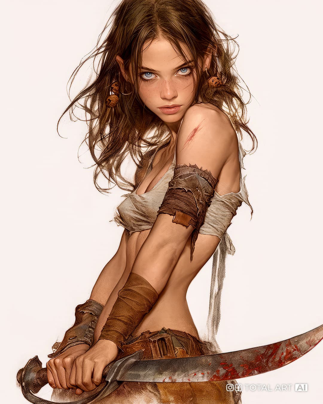 AI generated: Comic book cover illustration, full body shot 3/4 low-angle view of a young beautiful female pirate ...