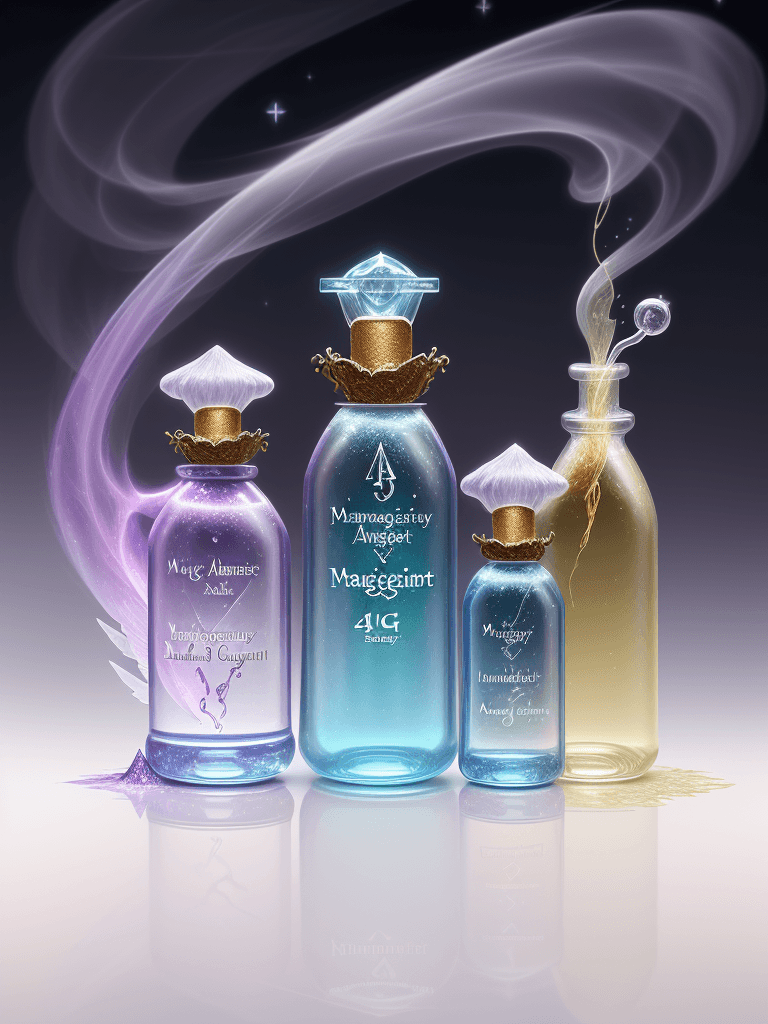 AI generated: 3/4 view of a potions and ingredients, magical style, magical stuff, angels ambiant, fairy dust, dig...