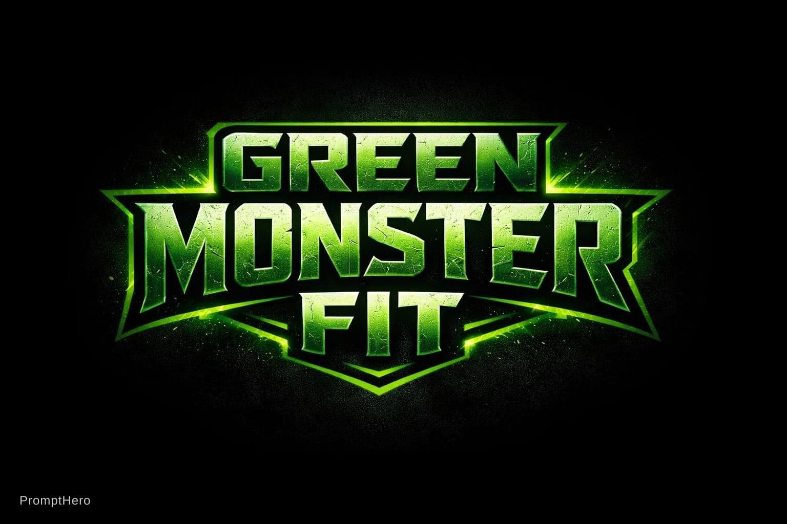 AI generated: A bold, modern gym logo design featuring ONLY typography for the brand name: "GREEN MONSTER FIT" (mu...