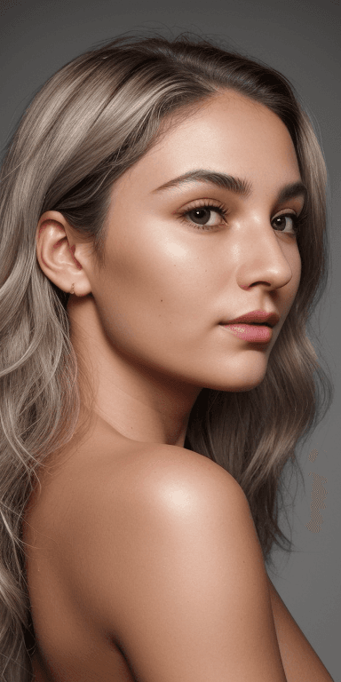 AI generated:  ((dark black background)) ((face side lit with golden light lamp)) ((Eyes: grey, almond-shaped
Nose...