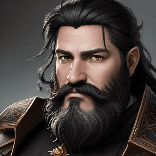 AI generated: Fantasy portrait for rpg video game character, 40 year old male with black hair and beard, regal app...