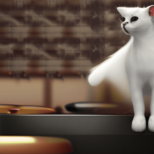 AI generated: White and black cat sitting at the bar. ultra detailed, realistic and cinematic image