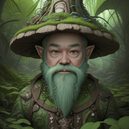 AI generated: human like mushroom gnome, intricate, realistic face, detailed portrait, detailed face, green outfit...