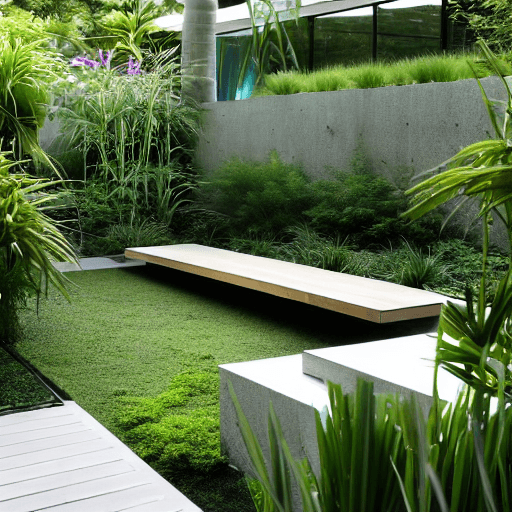 AI generated: high resolution photography landscape design, Contemporary gardens for collaborative spaces, absolut...