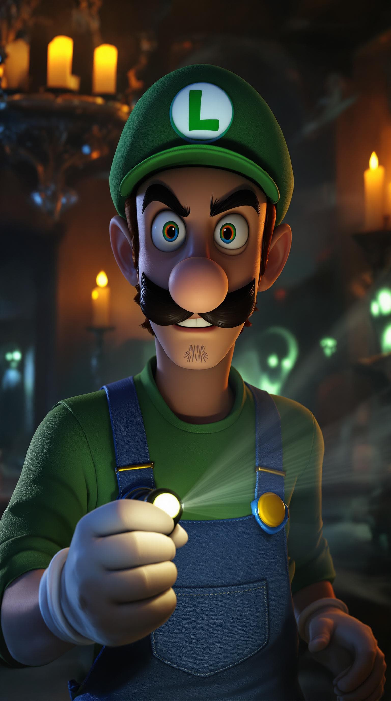 AI generated: A hyper-realistic image of a tall, slender Italian plumber inspired by Luigi from Super Mario Bros; ...