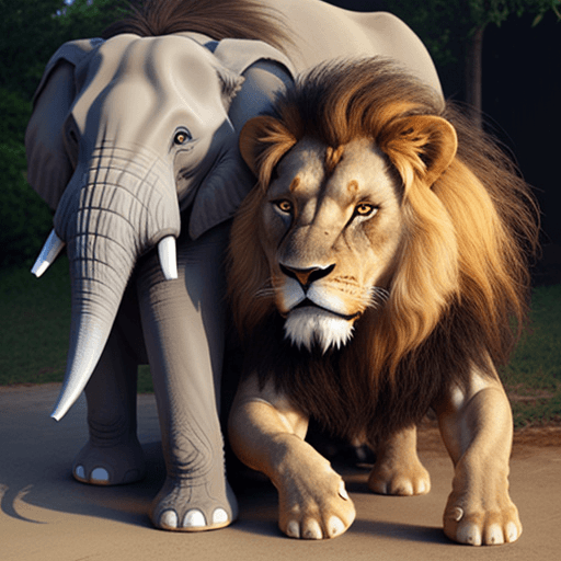 AI generated: Create a lion receive with elephant in dog 
