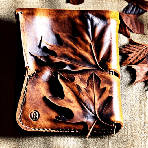 AI generated: An abandoned leather wallet,  open, with dusty dry leaves instead of cash. Style: goth