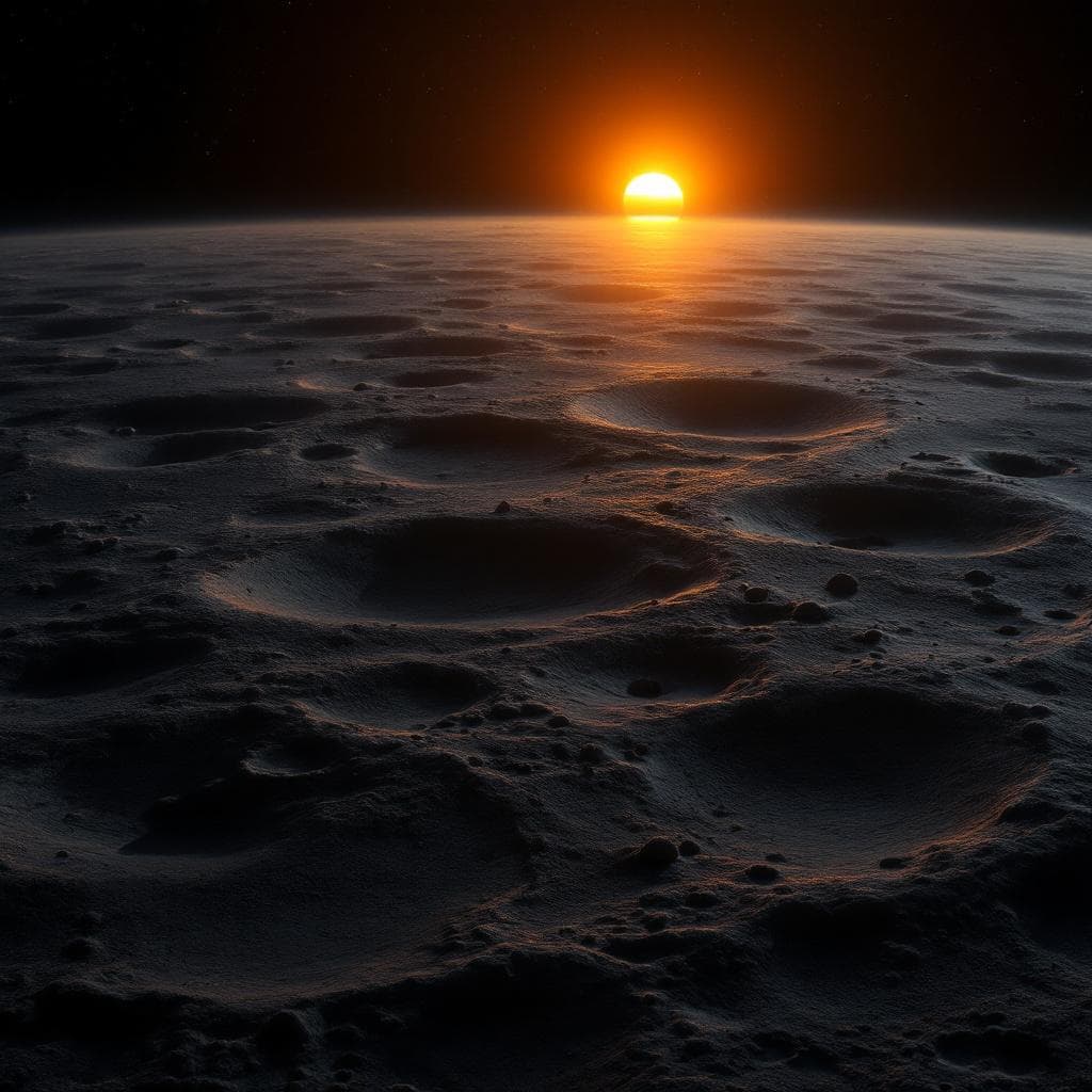 AI generated: Sunrise on the surface of the moon