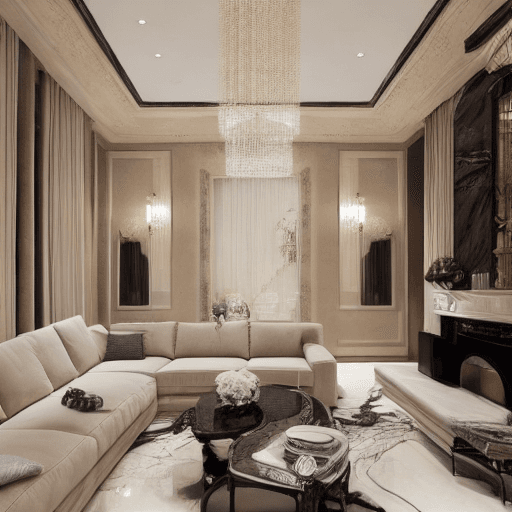 AI generated: high resolution photography interior design, dreamy sunken living room conversation pit, big leather...