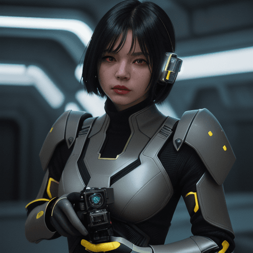 AI generated: sci fi character art, cool artwork, futuristic style, in the style of 32k uhd, atey ghailan, geoff j...