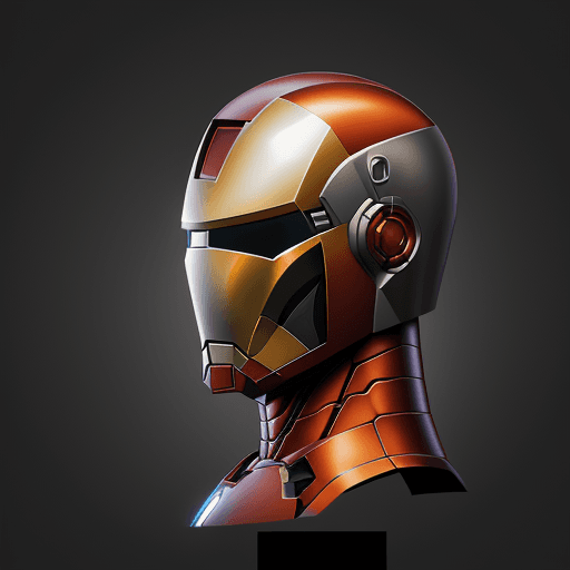 AI generated: Mandalorian, bust, perspective view, iron-man, silver color, sleek, solid orange backdrop, rtx shade...