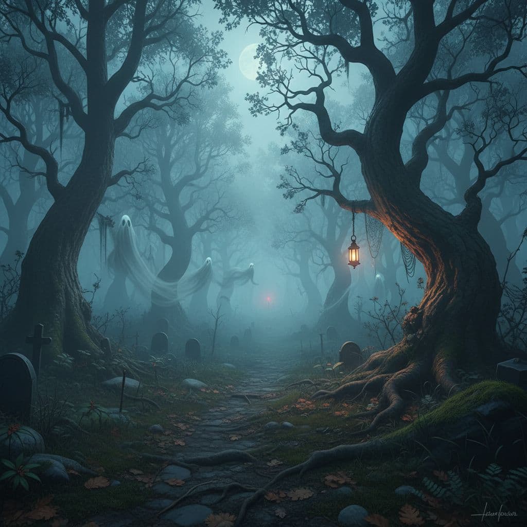 AI generated: Foggy haunted forest at night